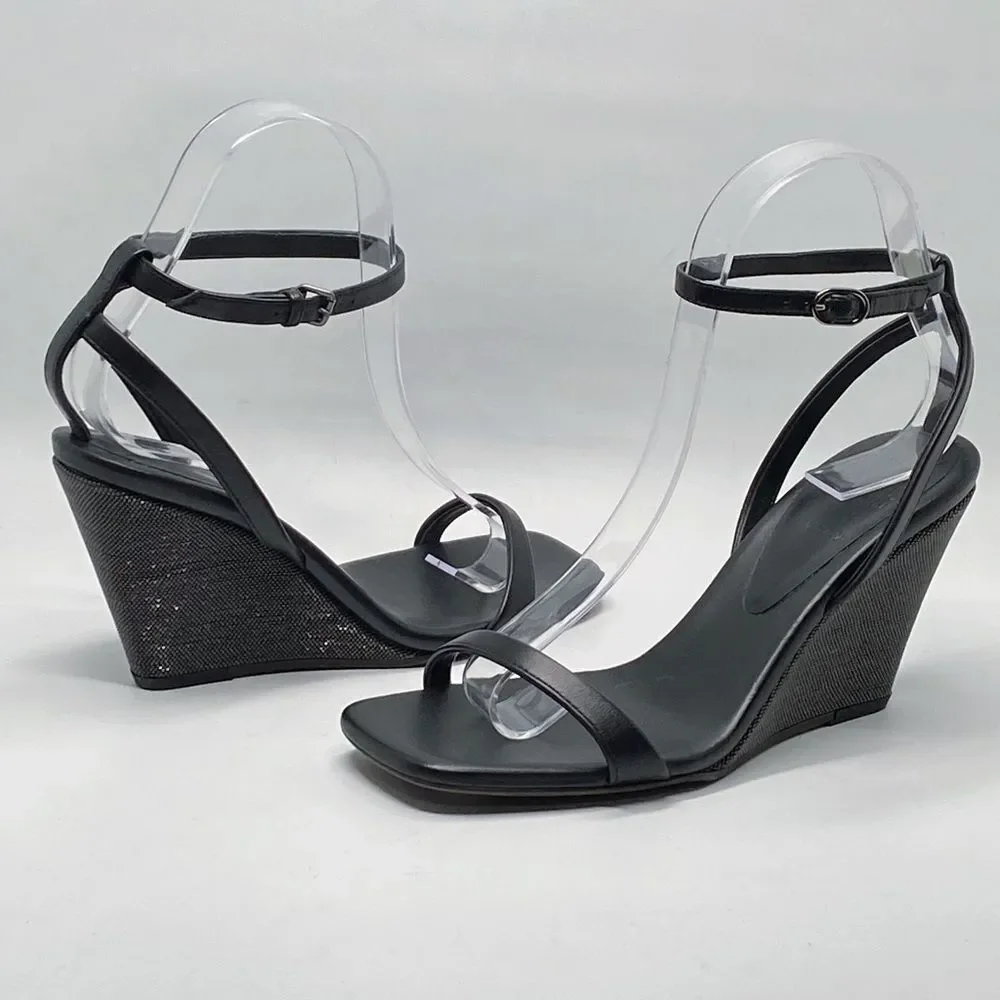 Brunello Cucinelli Monili Embellished Strappy Wedge Leather Sandals size 36